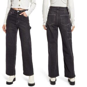 BP. - Faded Black Wash - Contrast Stitch Wide Leg Carpenter Jeans - 24